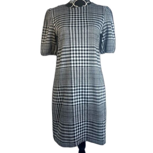 LOFT Black White Houndstooth Classic Short Sleeve Shift Dress Pockets Size Small - Picture 1 of 9